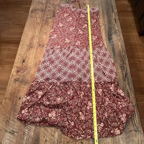 Knox Rose Maxi Dress Tiered Floral Print Mixed Print Strappy Burgundy XS Prairie - Picture 9 of 14